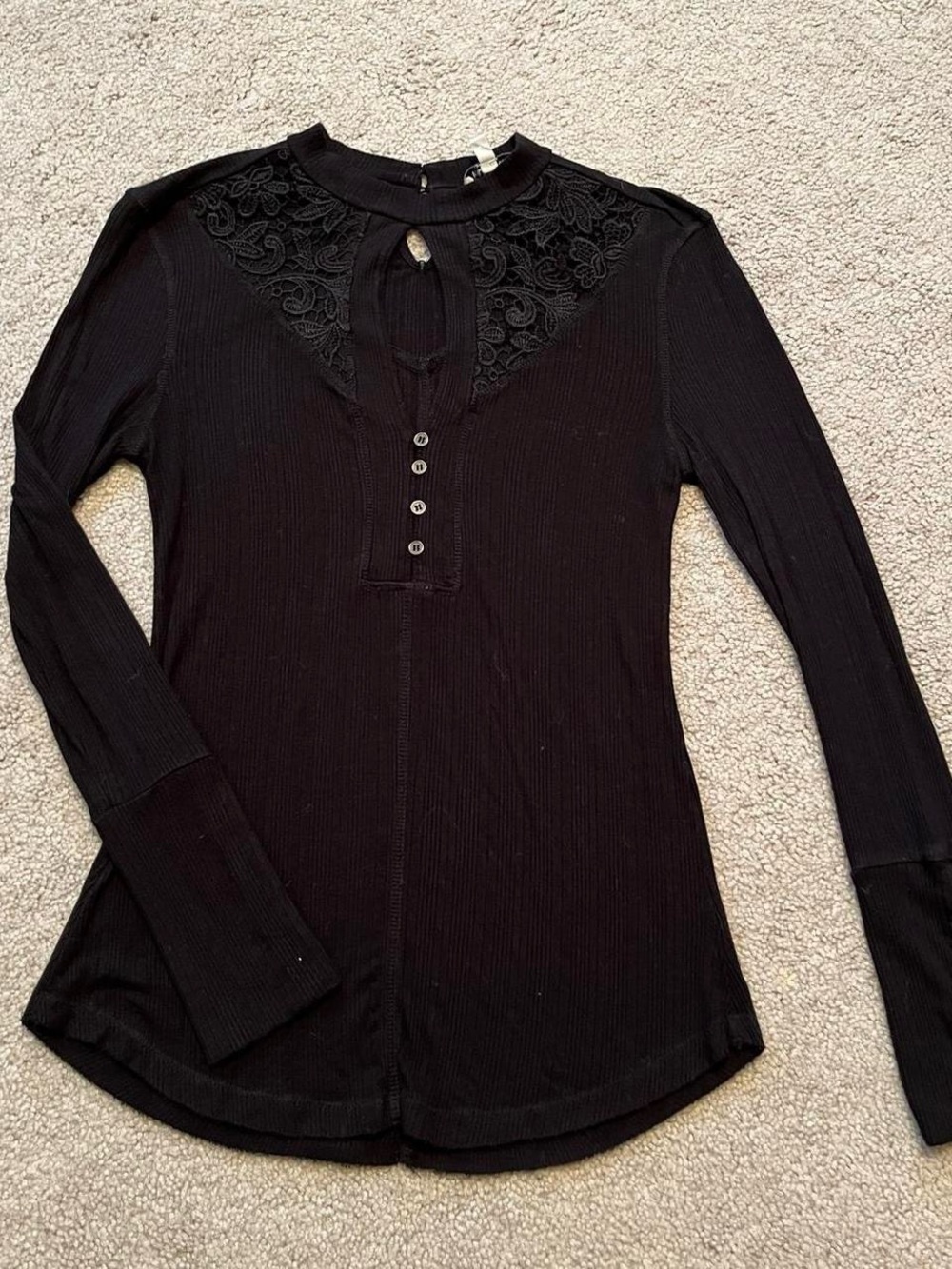 William Rast black lace cut out henley style top